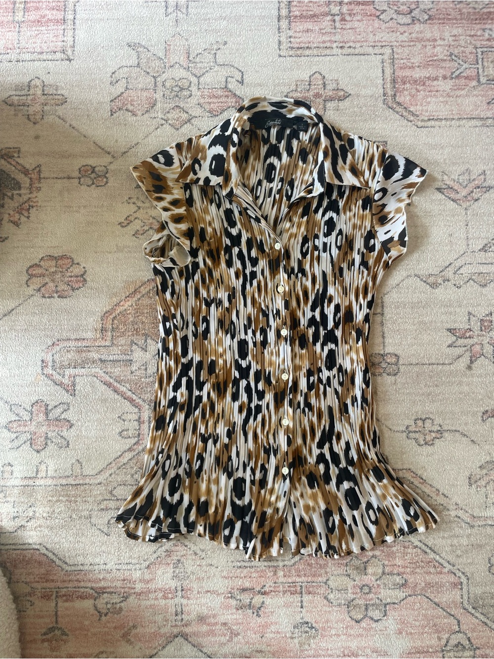 Essentials by Milano Y2k Leopard Print Pleated Blouse Womans S